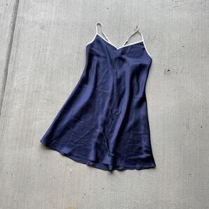 y2k vintage 00's navy blue silky satin slip dress | size m